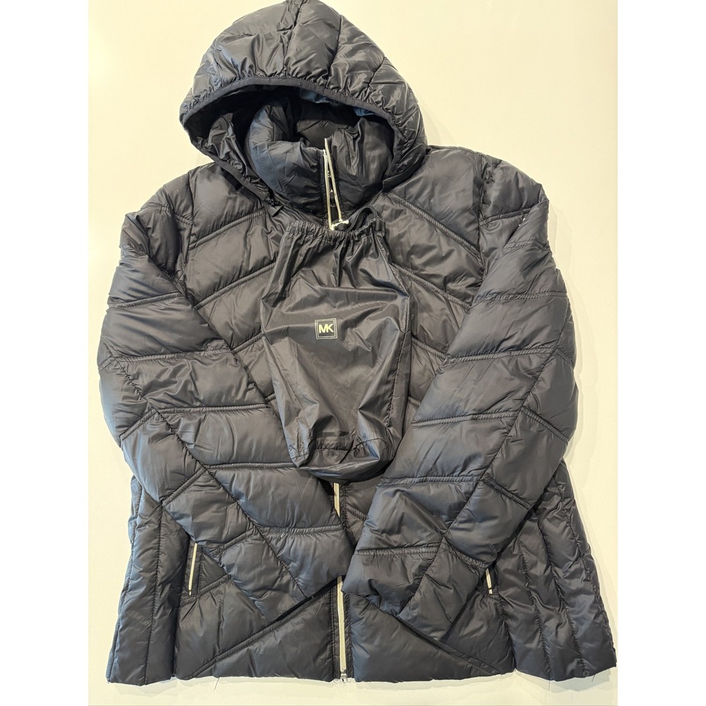 MICHAEL KORS Women Black Down Puffer Jacket Hooded Packable 142700 XL